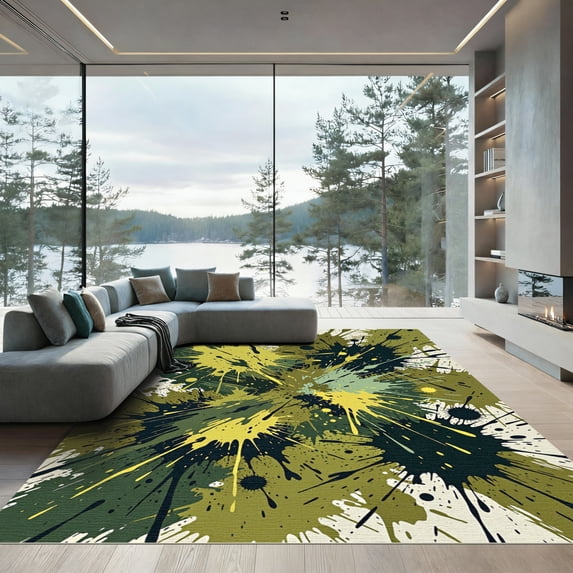 ODIKA 6'x9' Machine Washable Non-Slip Area Rug, Abstract Dark Green High Traffic Rug, Green, 1284497