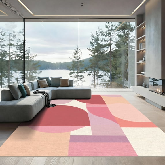 ODIKA 6'x9' Machine Washable Non-Slip Area Rug, Abstract Dusty Rose High Traffic Rug, Pink, 1085413