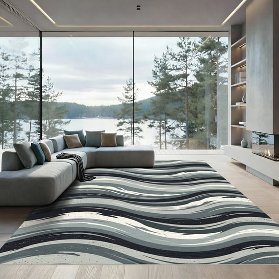 ODIKA 6'x9' Machine Washable Non-Slip Area Rug, Abstract Gray High Traffic Rug, Gray, 1118144