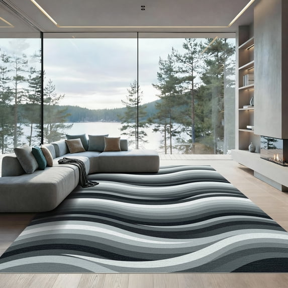 ODIKA 6'x9' Machine Washable Non-Slip Area Rug, Abstract Gray High Traffic Rug, Gray, 1118157