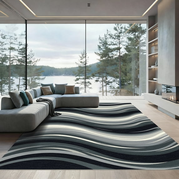 ODIKA 6'x9' Machine Washable Non-Slip Area Rug, Abstract Gray High Traffic Rug, Gray, 965276
