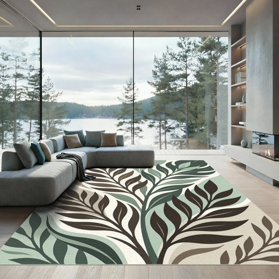ODIKA 6'x9' Machine Washable Non-Slip Area Rug, Abstract Seafoam Green High Traffic Rug, Green, 969371