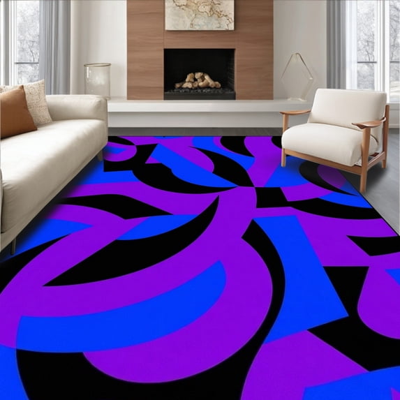 ODIKA 6'x9' Machine Washable Non-Slip Area Rug, Abstract Wings in Modern Angular Design High Traffic Rug, Purple, 669262