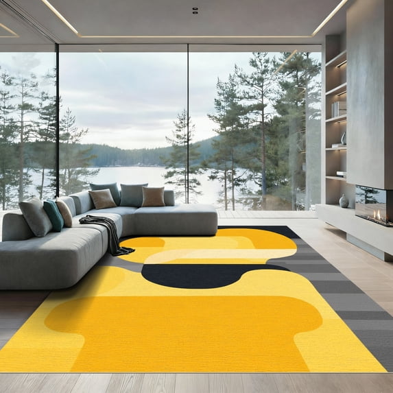 ODIKA 6'x9' Machine Washable Non-Slip Area Rug, Abstract Yellow High Traffic Rug, Yellow, 1068367