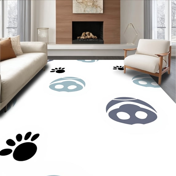 ODIKA 6'x9' Machine Washable Non-Slip Area Rug, Adorable Pet Tracks Foam Bath with Cute Claw High Traffic Rug, Gray, 723504