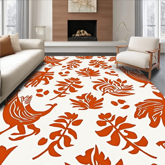 ODIKA 6'x9' Machine Washable Non-Slip Area Rug, Adventure Trail Safari Cartoon Wildlife with Playful Fern Motifs High Traffic Rug, Brown, 684042