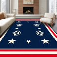 thumbnail image 1 of ODIKA 6'x9' Machine Washable Non-Slip Area Rug, American Sports Emblem with Striped Flag and Soccer Accents High Traffic Rug with Pad, Blue, 673200, 1 of 8