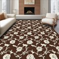 thumbnail image 1 of ODIKA 6'x9' Machine Washable Non-Slip Area Rug, Arctic Blossom Tree Skirt featuring Swirling Winter Rose Motifs High Traffic Rug with Pad, Brown, 629718, 1 of 8
