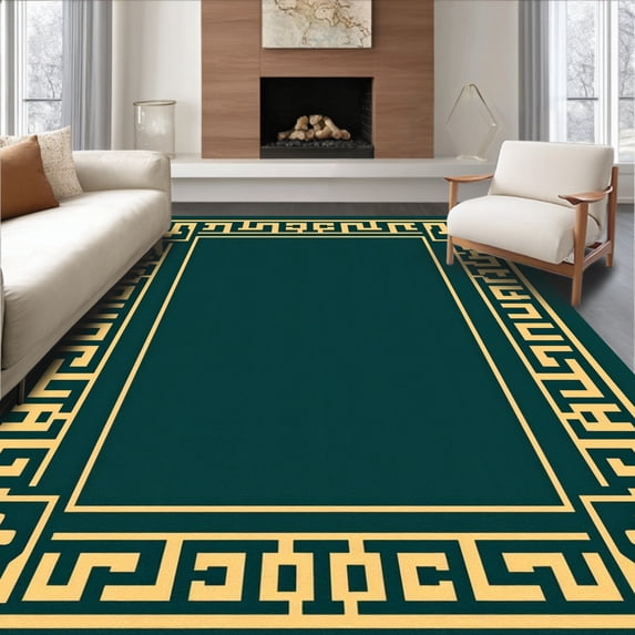 ODIKA 6'x9' Machine Washable Non-Slip Area Rug, Art Alphabet Tiles with Stylized Lettering and Accents High Traffic Rug, Green, 687892