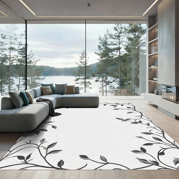 ODIKA 6'x9' Machine Washable Non-Slip Area Rug, Art Nouveau Black High Traffic Rug with Pad, Gray, 1055897