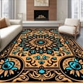 thumbnail image 1 of ODIKA 6'x9' Machine Washable Non-Slip Area Rug, Art Nouveau Meadow with Butterflies and Flourished Petal Motifs High Traffic Rug with Pad, Tan, 534338, 1 of 8