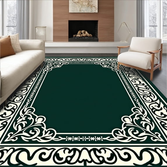 ODIKA 6'x9' Machine Washable Non-Slip Area Rug, Art Nouveau Vinework with Flowing Floral Motifs High Traffic Rug, Green, 476120