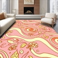 thumbnail image 1 of ODIKA 6'x9' Machine Washable Non-Slip Area Rug, Art Nouveau Wave with Stylized Leaf Embellishments High Traffic Rug, Pink, 497426, 1 of 7