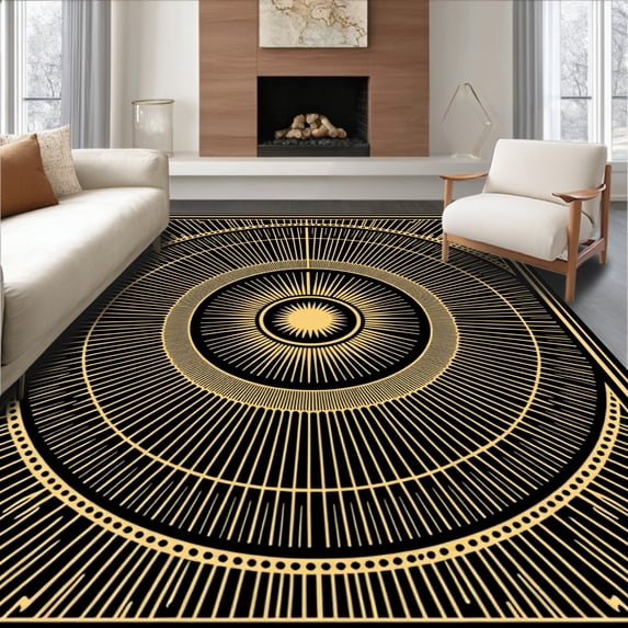ODIKA 6'x9' Machine Washable Non-Slip Area Rug, Art Sunburst Starburst Design Machine High Traffic Rug, Black, 548353