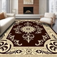 thumbnail image 1 of ODIKA 6'x9' Machine Washable Non-Slip Area Rug, Artisan Medallion Scrollwork with Ornate Baroque Flourish High Traffic Rug with Pad, Brown, 570455, 1 of 8