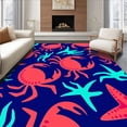 thumbnail image 1 of ODIKA 6'x9' Machine Washable Non-Slip Area Rug, Artistic Crab Starfish Beachy Shower High Traffic Rug with Pad, Blue, 729599, 1 of 8