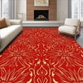 thumbnail image 1 of ODIKA 6'x9' Machine Washable Non-Slip Area Rug, Autumnal Safari Mosaic with Stylized Jungle Creatures and Leaf Vein Details High Traffic Rug, Red, 511576, 1 of 7