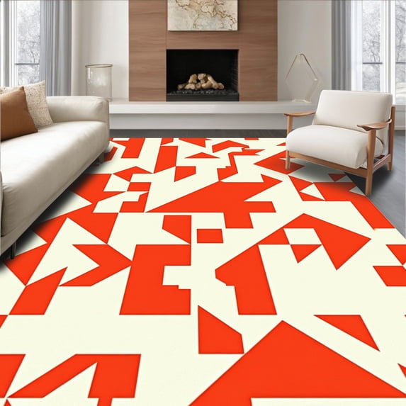 ODIKA 6'x9' Machine Washable Non-Slip Area Rug, Avant garde Kaleidoscope Prism Spectacular Mosaic Wonderland High Traffic Rug, Red, 664564