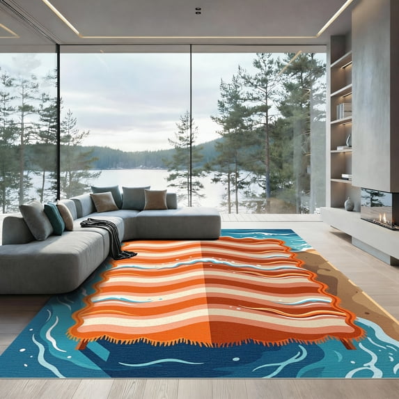 ODIKA 6'x9' Machine Washable Non-Slip Area Rug, Beachy Orange High Traffic Rug, Orange, 1285004