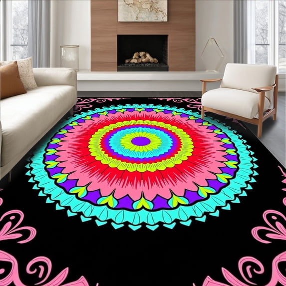 ODIKA 6'x9' Machine Washable Non-Slip Area Rug, Bloom Latch Hook Kit Crochet Yarn DIY Embroidery Needlework High Traffic Rug, Pink, 643865
