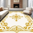 thumbnail image 1 of ODIKA 6'x9' Machine Washable Non-Slip Area Rug, Blooming Botanical Garden Scrollwork Damask Transitional Swirl High Traffic Rug with Pad, Gold, 520845, 1 of 8