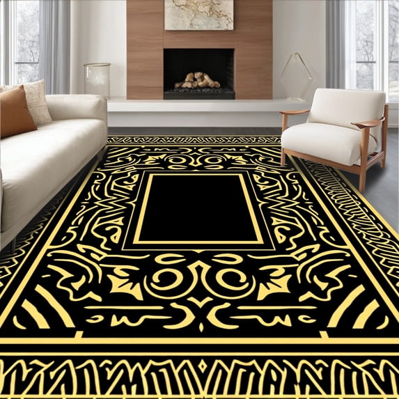 ODIKA 6'x9' Machine Washable Non-Slip Area Rug, Boho Mystique Eclectic Artful Contemporary High Traffic Rug, Black, 462821