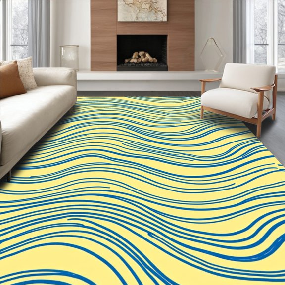 ODIKA 6x9 Machine Washable Non-Slip Area Rug, Boho Wave High Traffic Rug, Yellow, 338420