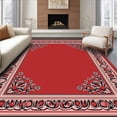 thumbnail image 1 of ODIKA 6'x9' Machine Washable Non-Slip Area Rug, Boho Wildflower Arrangement with Interlocking Lattice Borders High Traffic Rug with Pad, Red, 611763, 1 of 8