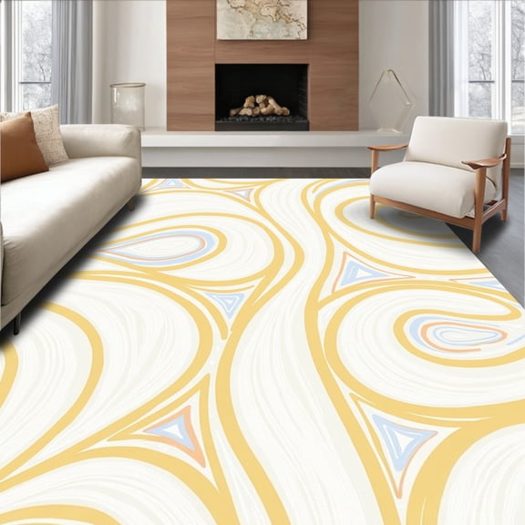 ODIKA 6'x9' Machine Washable Non-Slip Area Rug, Borealis Swirls of Light High Traffic Rug with Pad, Yellow, 373483