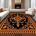 thumbnail image 1 of ODIKA 6'x9' Machine Washable Non-Slip Area Rug, Botanical Crest with Stylized Leaf Motif and Central Medallion High Traffic Rug with Pad, Black, 717630, 1 of 8