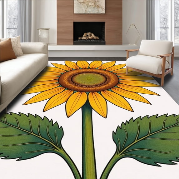 ODIKA 6'x9' Machine Washable Non-Slip Area Rug, Botanical Garden Crocheting Canvas Handcraft Decorative Art High Traffic Rug, Yellow, 730957