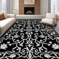 thumbnail image 1 of ODIKA 6'x9' Machine Washable Non-Slip Area Rug, Botanical Scrolls Art Nouveau Interlocking Vine Motif High Traffic Rug with Pad, Black, 701618, 1 of 8