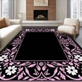 thumbnail image 1 of ODIKA 6'x9' Machine Washable Non-Slip Area Rug, Botanical with Stylized Blossoms and Vines High Traffic Rug with Pad, Black, 543226, 1 of 8