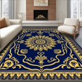 thumbnail image 1 of ODIKA 6'x9' Machine Washable Non-Slip Area Rug, Burst Faux Sheepskin Decorative Accent with Intricate Floral Motifs High Traffic Rug, Blue, 600129, 1 of 7
