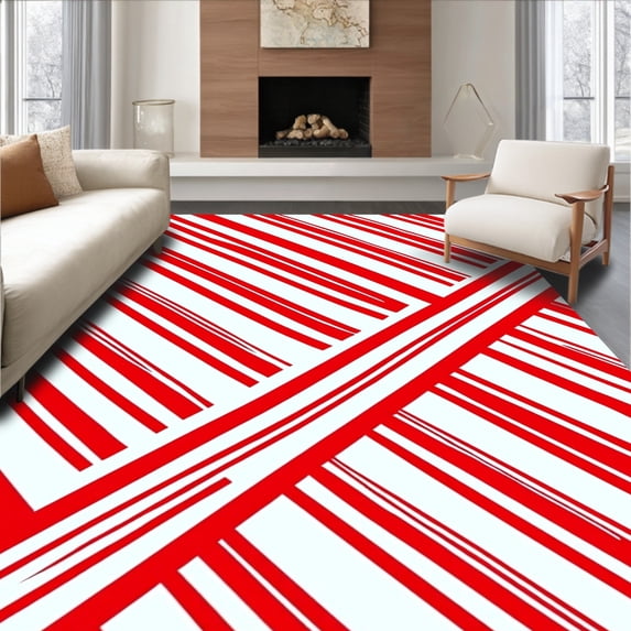 ODIKA 6'x9' Machine Washable Non-Slip Area Rug, Cane Stripe Anti Slip Hallway Covering High Traffic Rug, Red, 506567