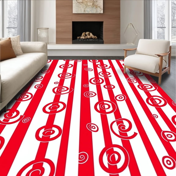 ODIKA 6'x9' Machine Washable Non-Slip Area Rug, Cane Stripe Handcraft Kit Peppermint Swirl Sewing High Traffic Rug, Red, 646131