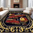 thumbnail image 1 of ODIKA 6'x9' Machine Washable Non-Slip Area Rug, Captivating Railroad Adventure Scene with Dynamic Engine Artwork High Traffic Rug with Pad, Black, 600222, 1 of 8
