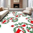 thumbnail image 1 of ODIKA 6'x9' Machine Washable Non-Slip Area Rug, Cardinal Holly Berry Wreath Motif Duo High Traffic Rug with Pad, White, 732497, 1 of 8