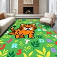 thumbnail image 1 of ODIKA 6'x9' Machine Washable Non-Slip Area Rug, Cartoon Jungle Abc Adventure Featuring Cheerful Tiger and Letter High Traffic Rug, Green, 690720, 1 of 7