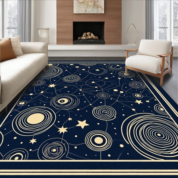 ODIKA 6x9 Machine Washable Non-Slip Area Rug, Celestial Galaxy Constellation Map with Starfield Design High Traffic Rug, Blue, 660930