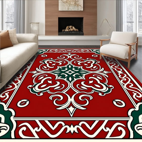 ODIKA 6'x9' Machine Washable Non-Slip Area Rug, Celtic Knot Medallion Sports Fan High Traffic Rug, Red, 669793