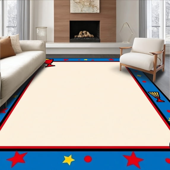 ODIKA 6'x9' Machine Washable Non-Slip Area Rug, Championship Admission Stub Heirloom Artwork High Traffic Rug, Blue, 671178