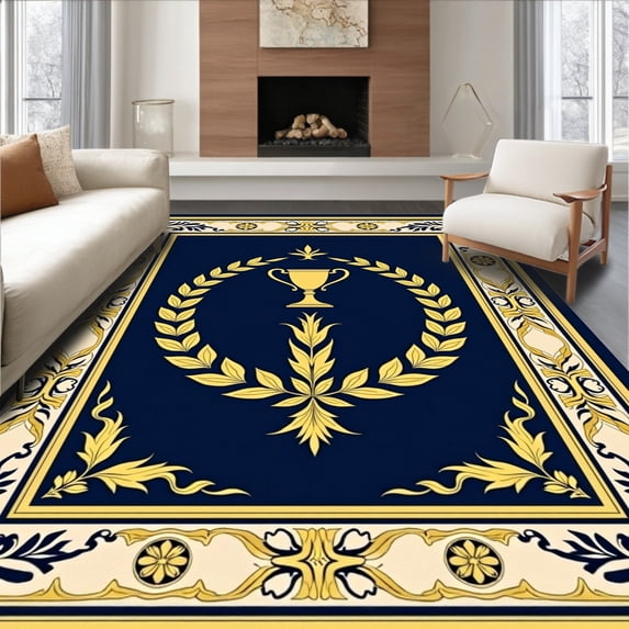 ODIKA 6'x9' Machine Washable Non-Slip Area Rug, Championship Welcome with Sports Graphics High Traffic Rug with Pad, Blue, 679009