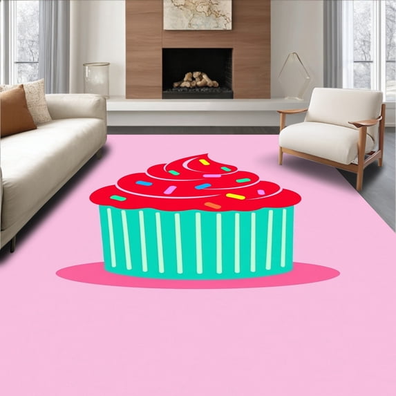 ODIKA 6'x9' Machine Washable Non-Slip Area Rug, Charming Confectionery Shape Door with Absorbent Tufted Surface High Traffic Rug, Pink, 728280