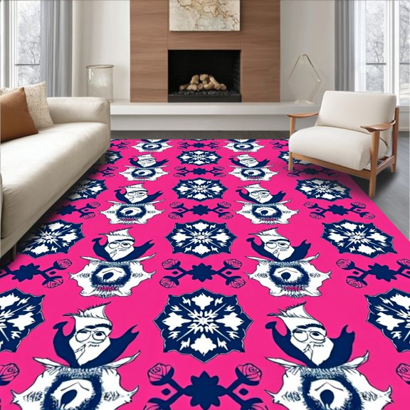 ODIKA 6x9 Machine Washable Non-Slip Area Rug, Cheerful Bearded Elf Frosty Medallion Yoga Decoration High Traffic Rug, Pink, 509164