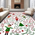thumbnail image 1 of ODIKA 6'x9' Machine Washable Non-Slip Area Rug, Cheerful Holiday Elves Scene with Cane and Ornament Accents High Traffic Rug with Pad, Red, 733592, 1 of 8