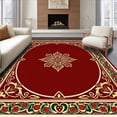 thumbnail image 1 of ODIKA 6'x9' Machine Washable Non-Slip Area Rug, Classic Baroque Vinework Adorned with Festive Berry Motifs High Traffic Rug, Red, 611121, 1 of 7