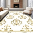 thumbnail image 1 of ODIKA 6'x9' Machine Washable Non-Slip Area Rug, Classic Damask Enhanced by Baroque Leaf Embellishments High Traffic Rug with Pad, White, 549566, 1 of 8