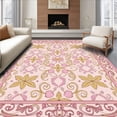 thumbnail image 1 of ODIKA 6'x9' Machine Washable Non-Slip Area Rug, Classic Damask Vinework with Baroque Scroll Accents High Traffic Rug, Pink, 373382, 1 of 7