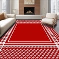 thumbnail image 1 of ODIKA 6'x9' Machine Washable Non-Slip Area Rug, Classic Interlocking Houndstooth with Spruce Sprig Embellishments High Traffic Rug with Pad, Red, 504062, 1 of 8